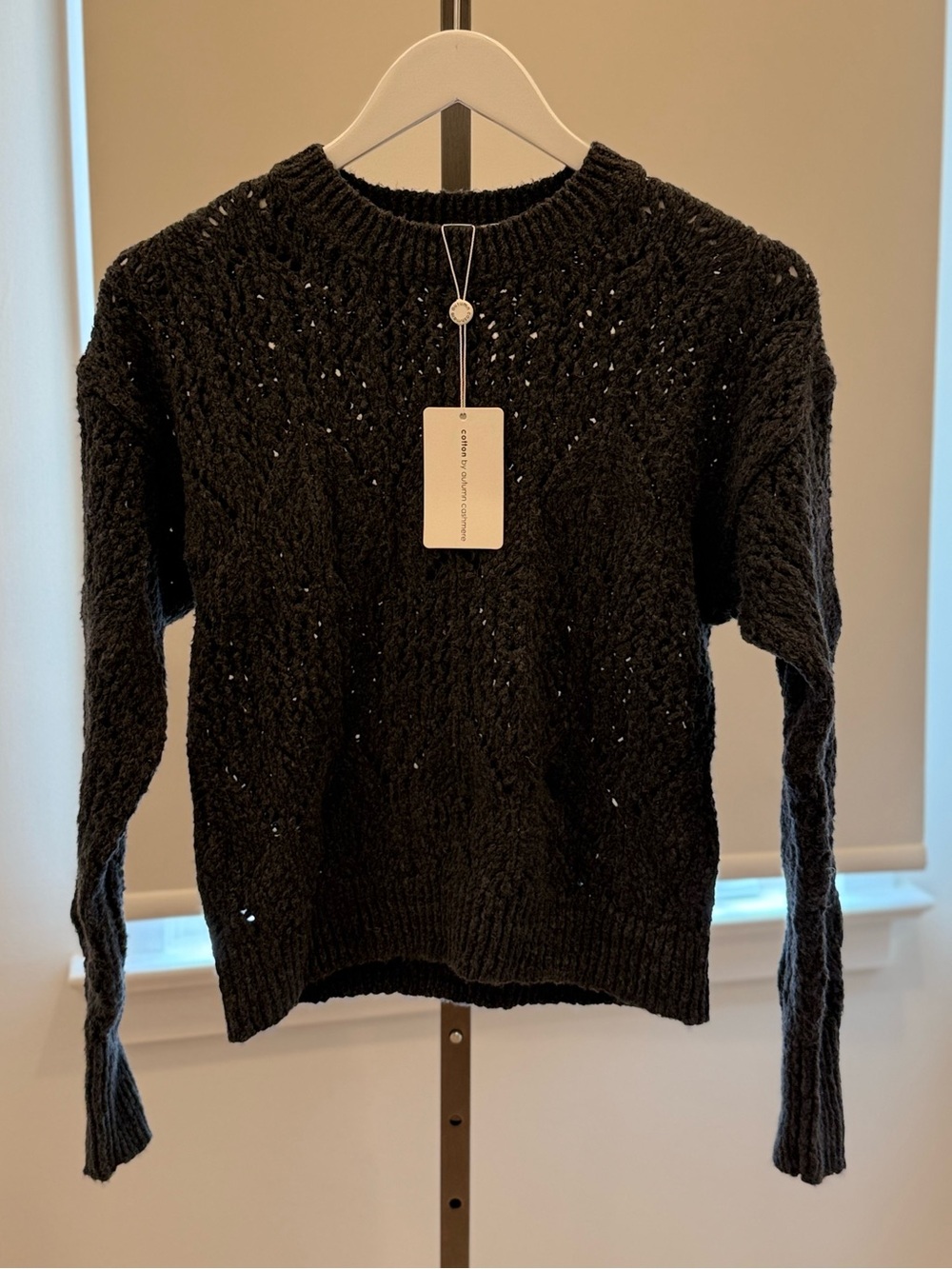 Autumn Cashmere Boxy Pointelle Crew - Charcoal